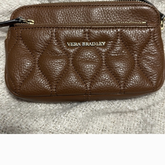 Vera Bradley Tan Leather Quilted Wristlet Clutch EUC